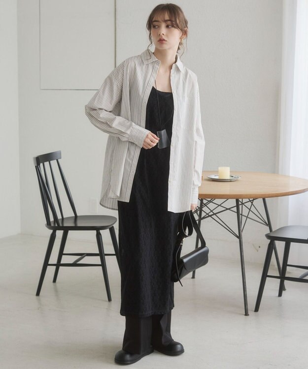 WEGO 【ANGIE VINTAGE】スカーフ付きオーバーサイズストライプシャツ ホワイトその他