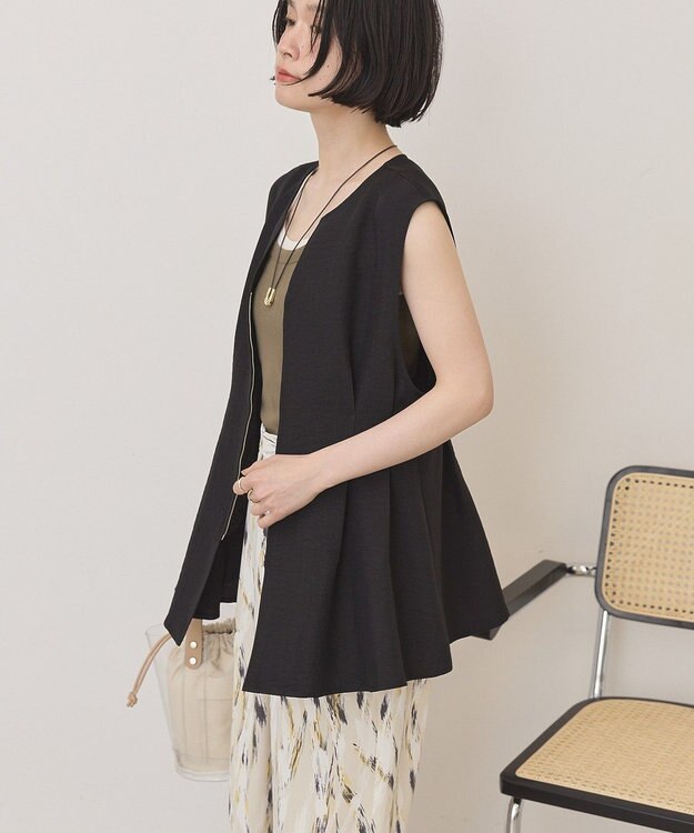 AMERICAN HOLIC 【イージーケア】リネンライクペプラムベスト Black