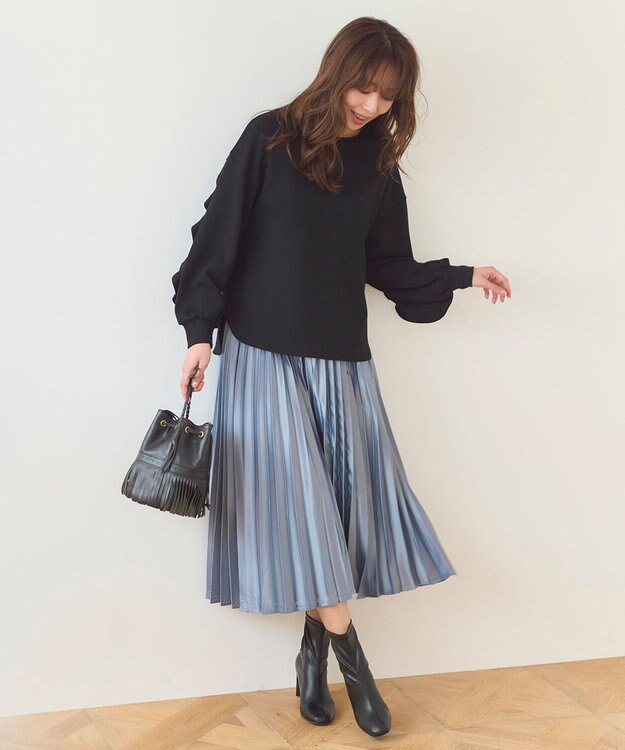 Feroux サテン プリーツスカート ブルー系