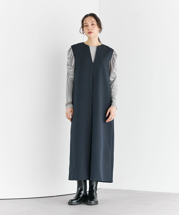 #Newans 【洗濯機可】キーネックジャンパースカート ネイビー