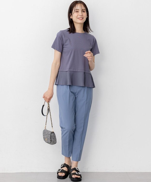 組曲 L クールプレーティング天竺プリーツ カットソー チャコールグレー系