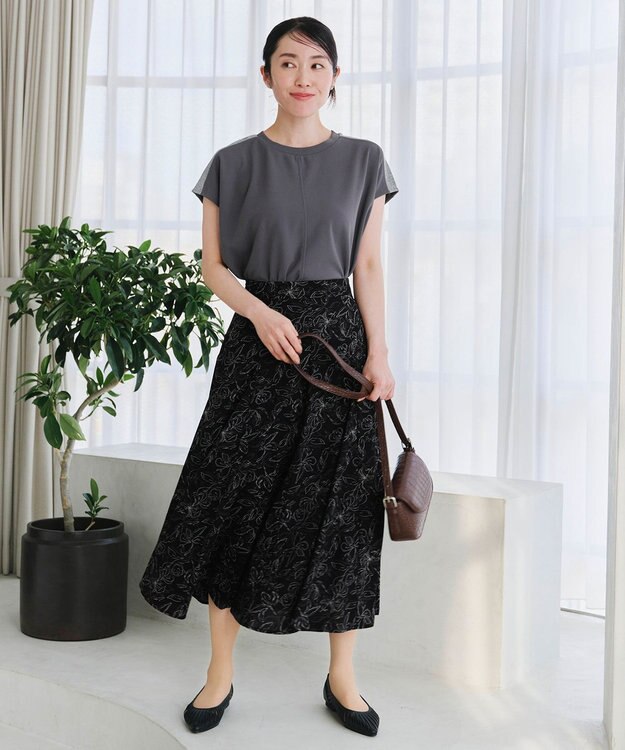 Tiaclasse 【洗える】ドルマンラメスリーブトップス チャコールグレー