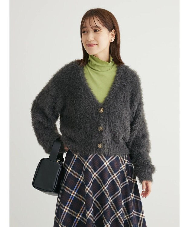 Green Parks ・Ｐｅｔｉｔ　Ｆｌｅｕｒ　シャギーニットカーディガン Charcoal Gray