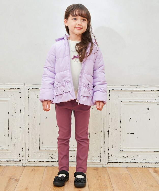 ANY KIDS 【洗濯機OK】中綿リボンコート ラベンダー