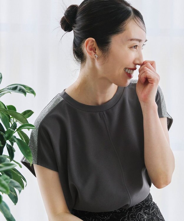 Tiaclasse 【洗える】ドルマンラメスリーブトップス チャコールグレー