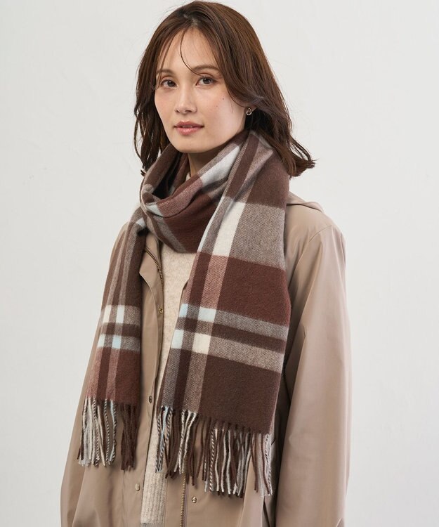 J.PRESS LADIES カシミヤチェック マフラー ダークブラウン系