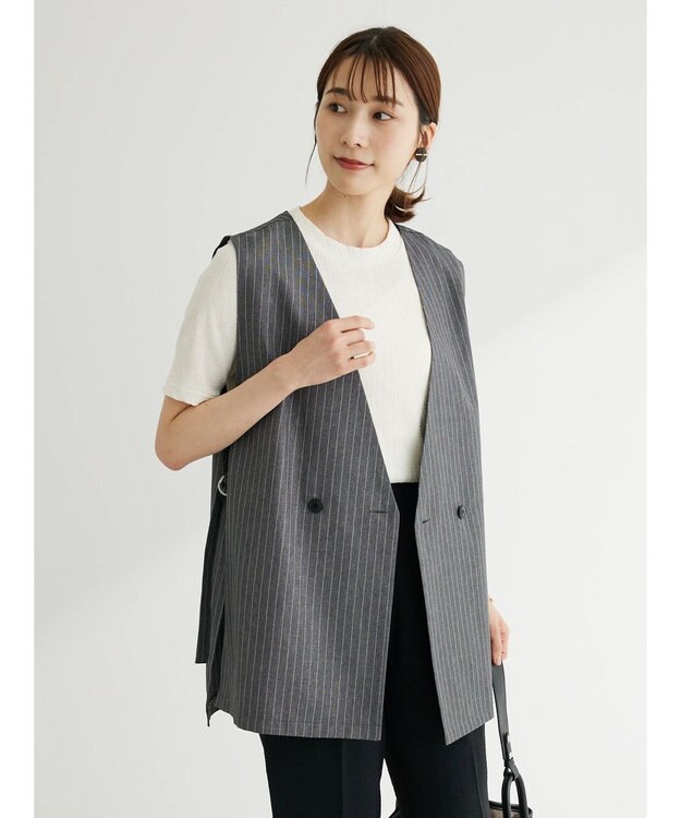Green Parks アソート柄薄手ベスト Stripe Gray