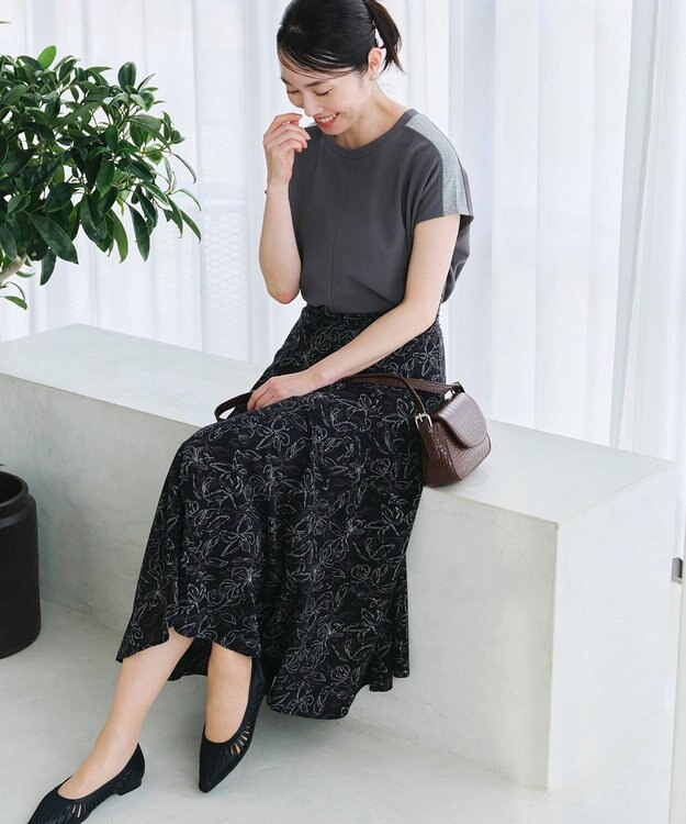 Tiaclasse 【洗える】ドルマンラメスリーブトップス チャコールグレー