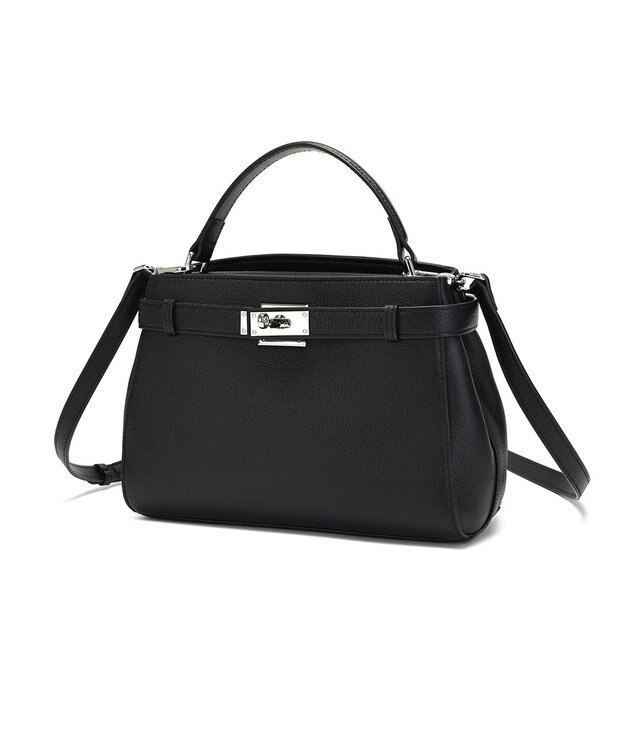 style code [Lyrss/リルス] 牛革 クラシック フラップ レザー ハンドバッグ ブラック