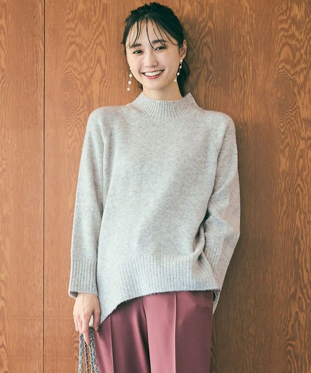 ANY SIS 【洗える】ハイネックラグラン ニット ライトグレー