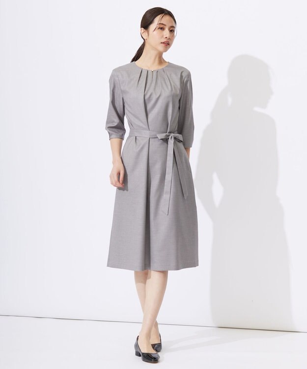 J.PRESS LADIES L 【セットアップ対応・洗える・UVケア・速乾】 OXIJEWELストレッチ ワンピース ライトグレー系