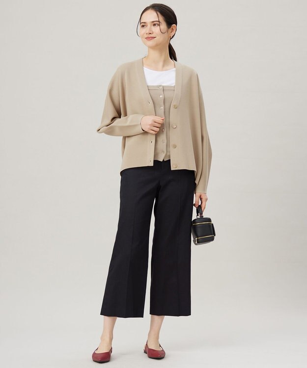 自由区 S 【UVカット・接触冷感・洗える】コットンサテンクロップド丈ワイドストレート パンツ ネイビー