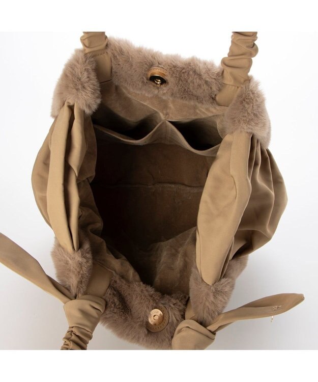 UNBILLION カシュカシュ cachecache / 下がりリボンエコファーコンビラウンドトート オーク