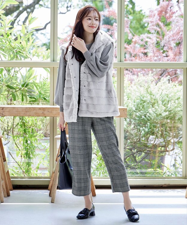 Tiaclasse 【安田美沙子さん着用・洗える】起毛チェック柄ワイドパンツ グリーン