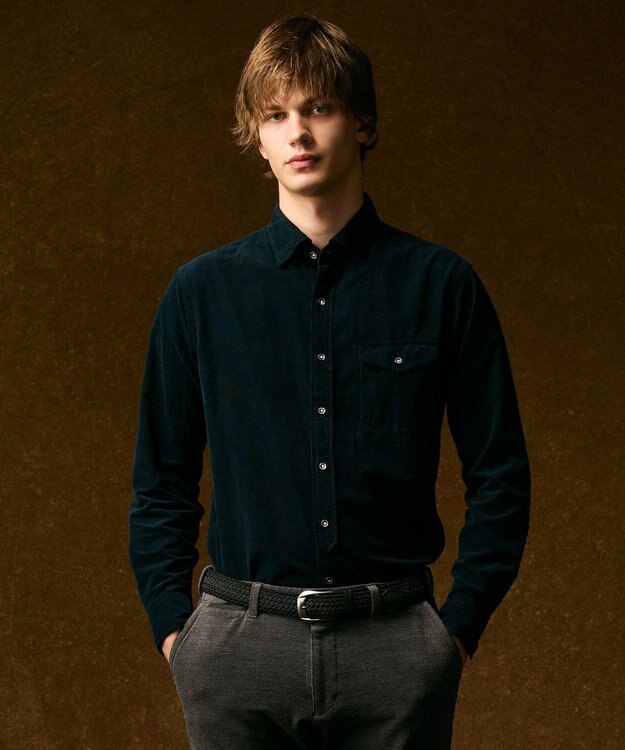 JOSEPH ABBOUD 【キングサイズ・ストレッチ】コーデュロイ シャツ ネイビー系