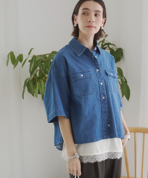 WEGO 【ANGIE VINTAGE】オーバーサイズデニム半袖シャツ ブルー