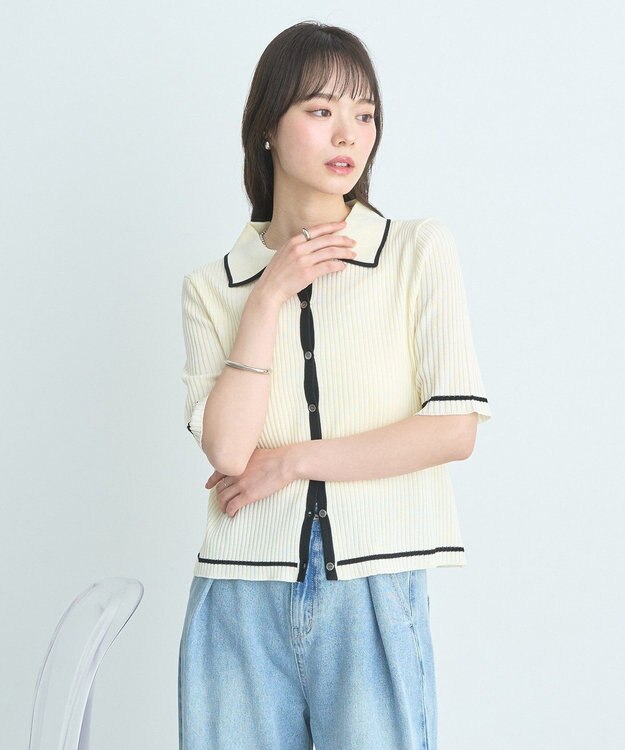 earth music&ecology リブニットカーディガン Ivory