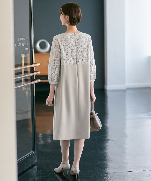 自由区 【XSサイズ～/洗える】フラワーコードレース サックワンピース ライトグレー系