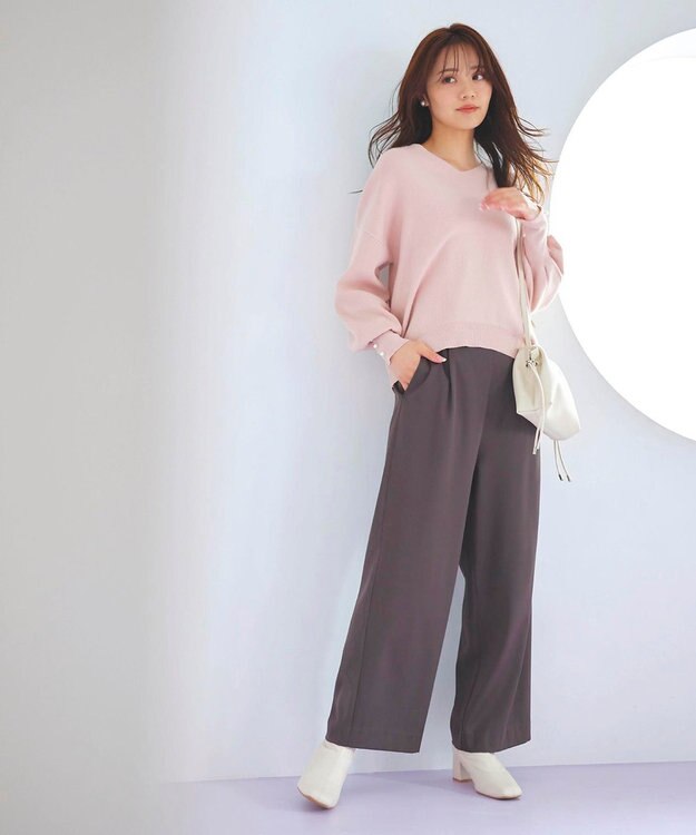 Feroux 【洗える】ウエストタックワイドパンツ グレー系