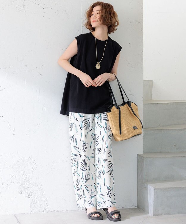 23区 【洗える】スビンハイツイストコットン ノースリーブ ニット ブラック系