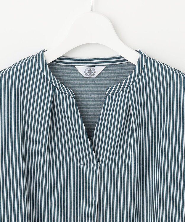 J.PRESS LADIES 【WEB限定】 ピンストライプジャージー バンドカラー カットソー グリーン系1