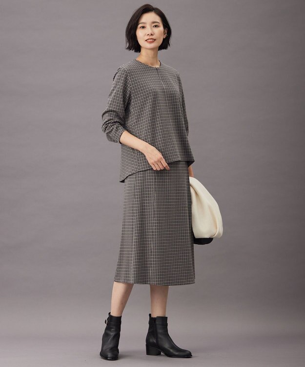 J.PRESS LADIES L ガンクラブチェック ペプラム カットソー ブラウン系3