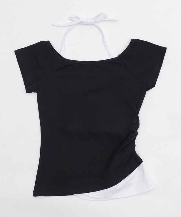 WEGO フェイクインナープリントピチT ブラック