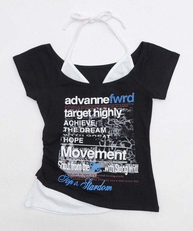 WEGO フェイクインナープリントピチT ブラック