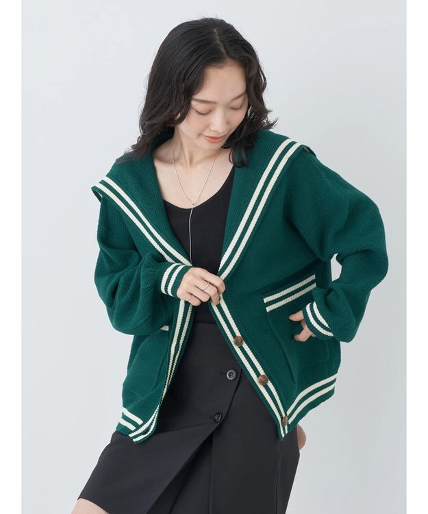 earth music&ecology セーラーニットカーディガン Green