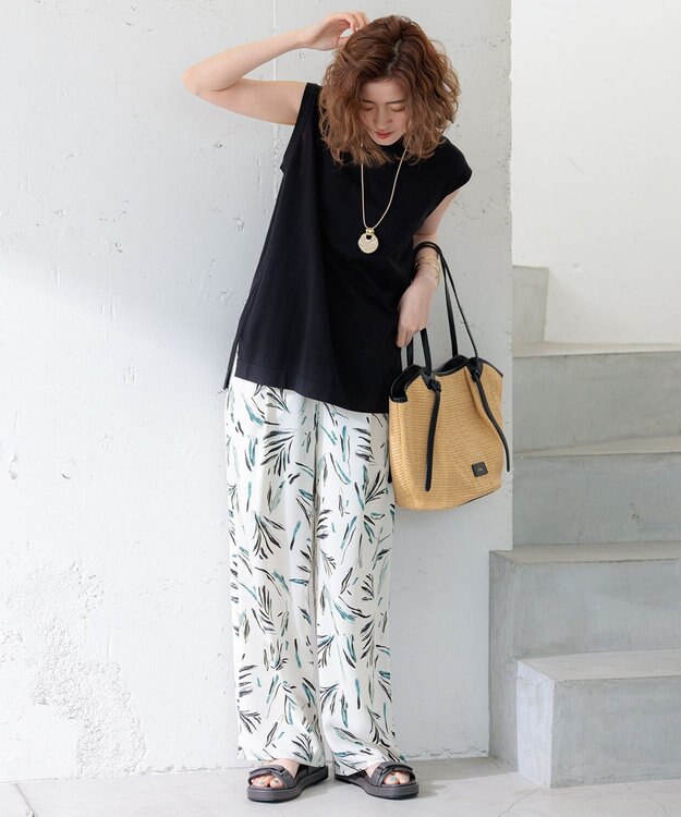 23区 L 【洗える】スビンハイツイストコットン ノースリーブ ニット ブラック系