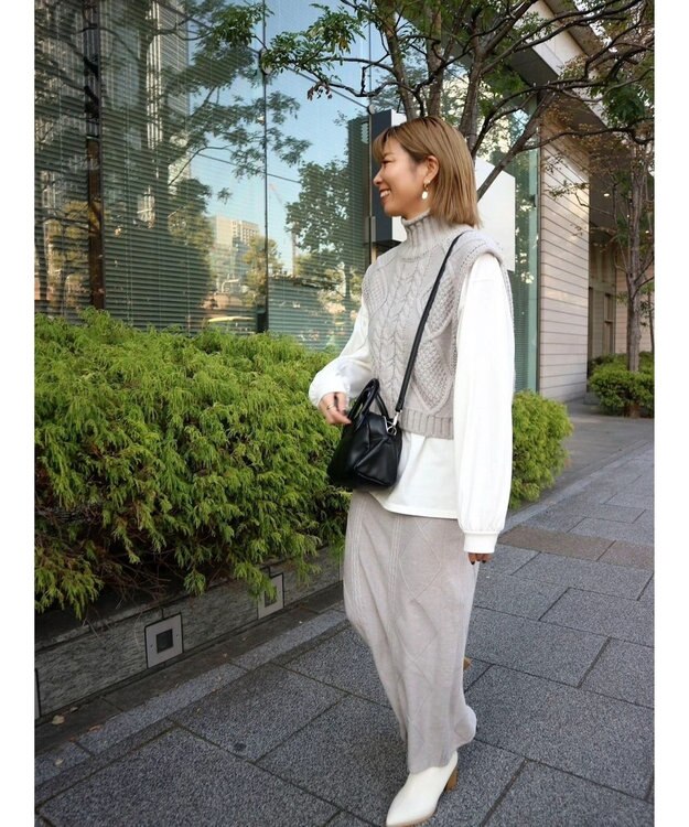Green Parks ケーブルニットベスト Light Gray