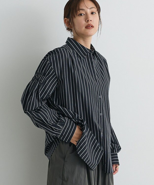 CRAFT STANDARD BOUTIQUE バックデザインレギュラーカラーシャツ Stripe Navy