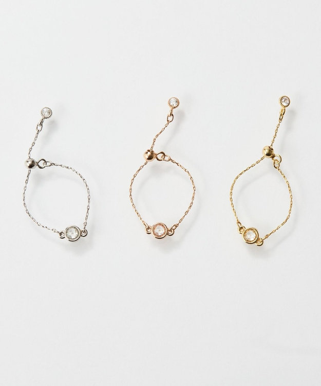 Phoebe ≪サイズ調整可能≫【金属アレルギー対応】プチベゼルストーンチェーンリング　シャンパンゴールド シャンパンゴールド