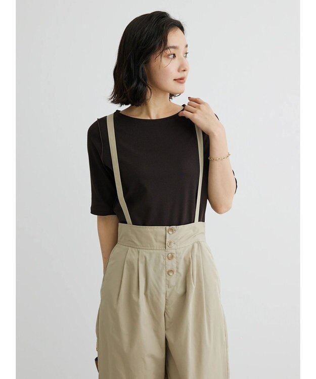 Green Parks ５分袖カットリブプルオーバー Brown