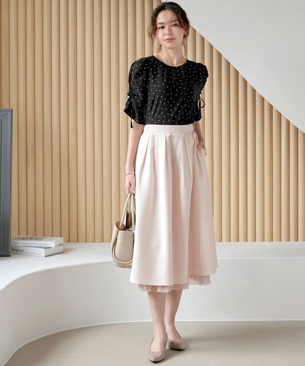 Tiaclasse 【洗える】レイヤードチュールフレアスカート ライトピンク