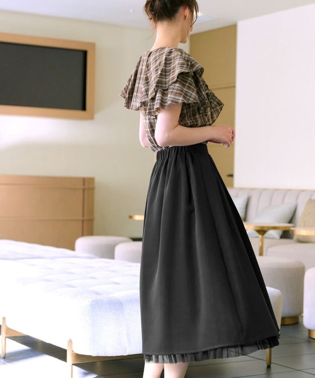 Tiaclasse 【洗える】レイヤードチュールフレアスカート ブラック