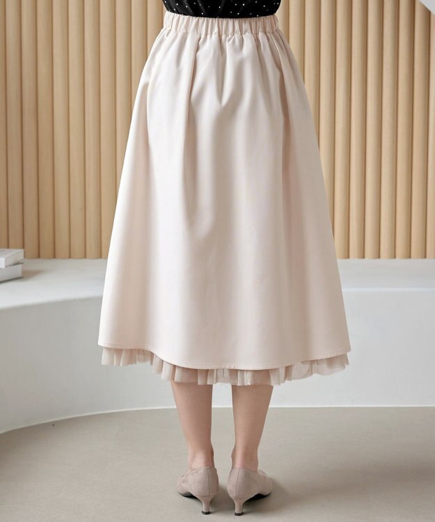 Tiaclasse 【洗える】レイヤードチュールフレアスカート ライトピンク