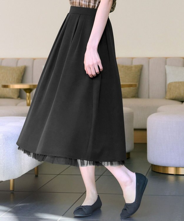 Tiaclasse 【洗える】レイヤードチュールフレアスカート ブラック