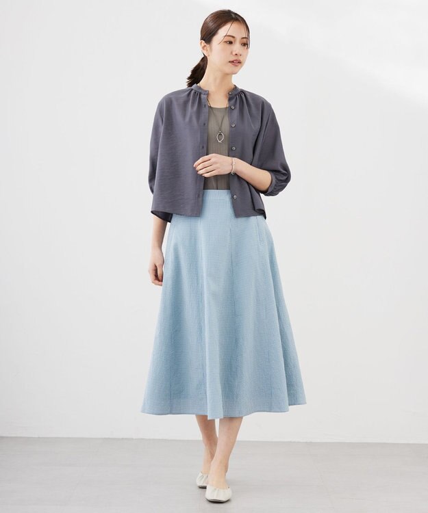 J.PRESS LADIES 【洗える】アセVis ギンガム スカート シーグリーン系3