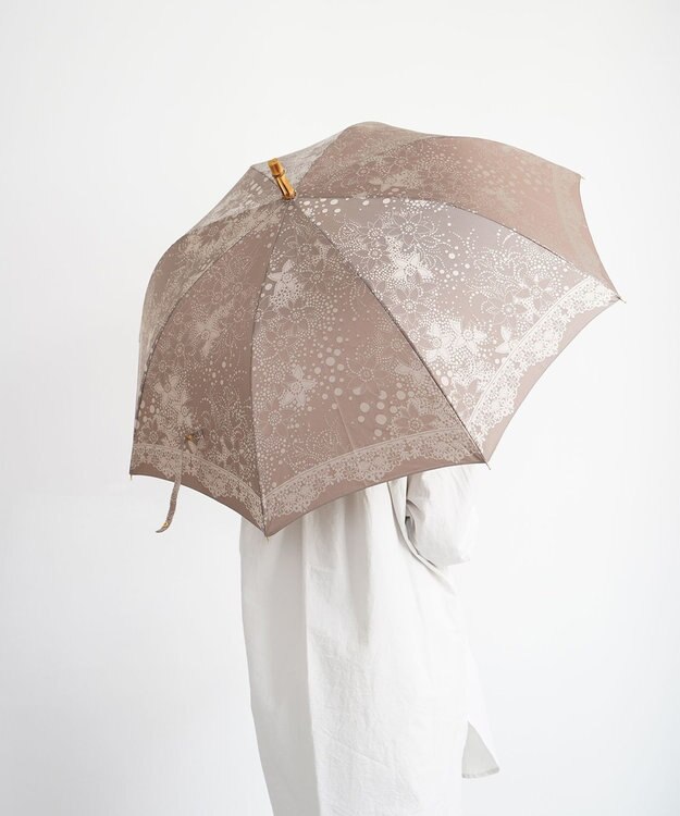 槇田商店 Kirie ドットフラワー モカブラウン 長傘 中茶