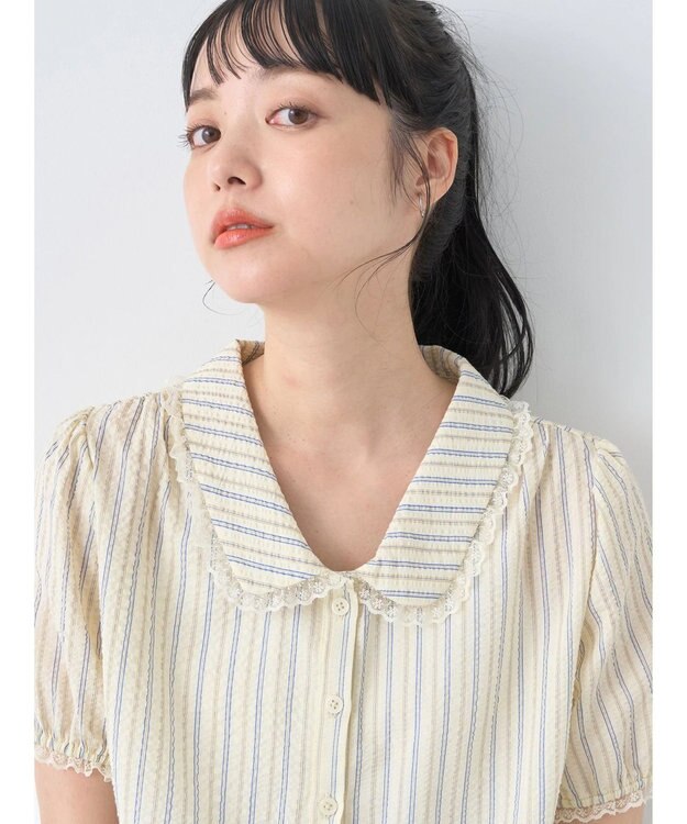 earth music&ecology ミニパフショートスリーブブラウス Sax