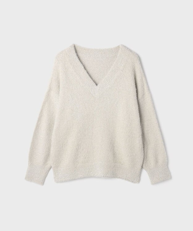 GRACE CONTINENTAL ラメフェザーニットトップ グレー