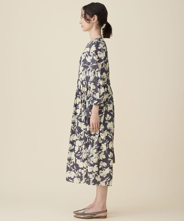 自由区 バイカラーフラワープリント ワンピース グレー×イエロー