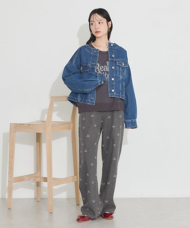 earth music&ecology ノーカラーデニムジャケット Indigo