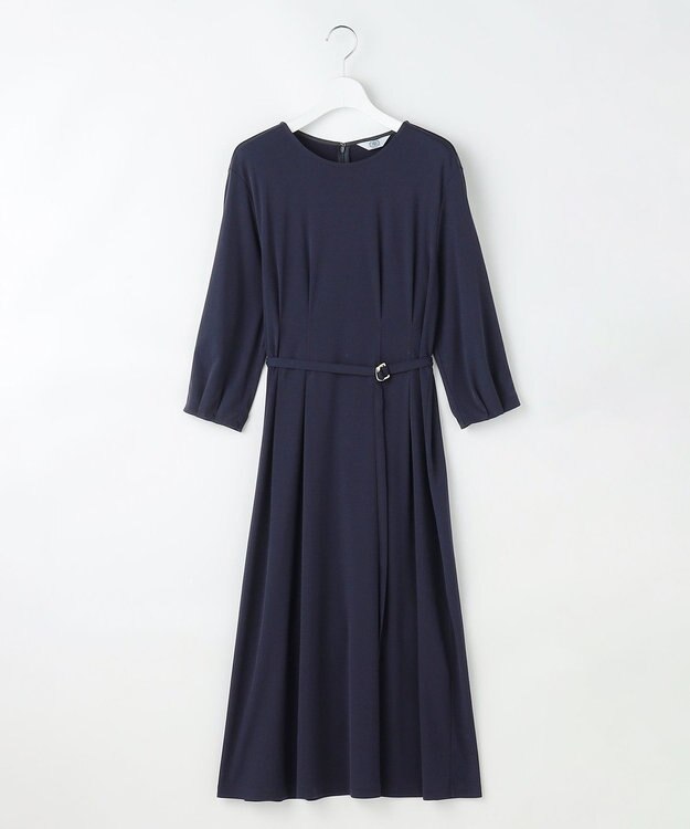 J.PRESS LADIES S トリアセスムース フレア ワンピース ネイビー系
