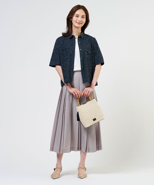 J.PRESS LADIES L エアリースパンボイル プリーツ スカート グレージュ系