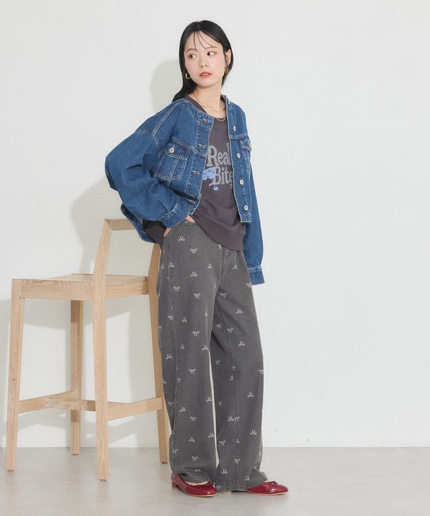 earth music&ecology ノーカラーデニムジャケット Indigo