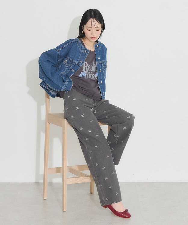 earth music&ecology ノーカラーデニムジャケット Indigo