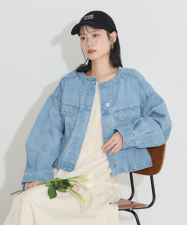 earth music&ecology ノーカラーデニムジャケット Light Indigo