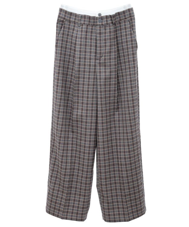 earth music&ecology ダブルウエストデザインパンツ Check Gray